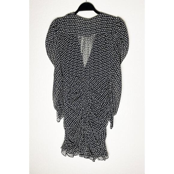 Zara Women's Draped Ruched Mini Dress Puff Long Sleeve Sheer Lined Polka Dot - Picture 6 of 13